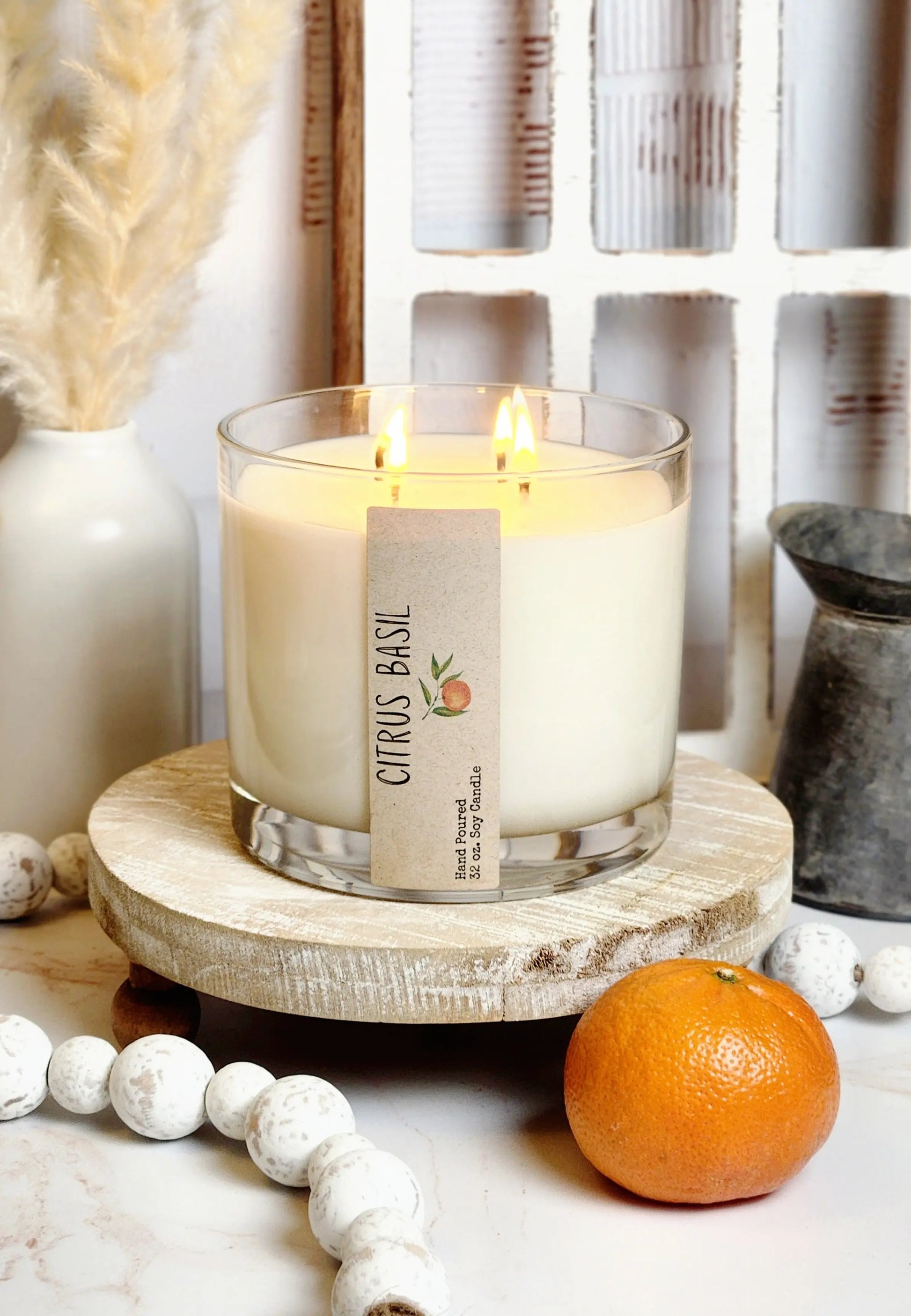 32oz Citrus Basil 4 Wick Soy Candle - Cam Candles And Co.